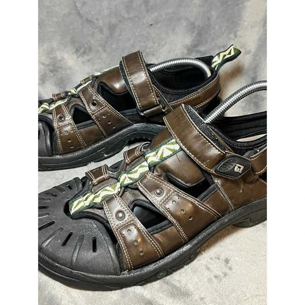 FootJoy Golf Sandals Shoes Mens 9M Brown Leather GreenJoys Spiked Sport